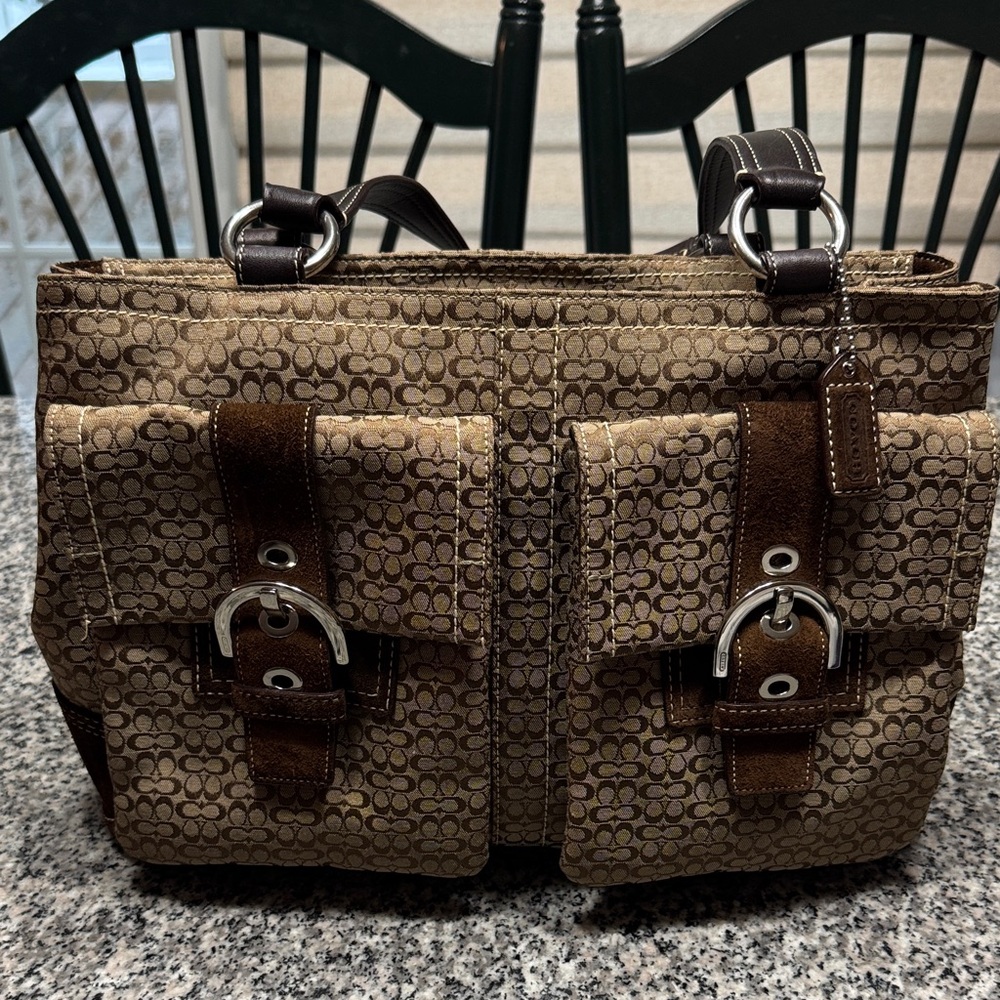 Coach Tan and Brown Signature Bag